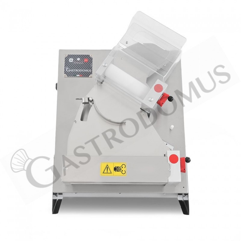 Stendipizza in inox con rulli inclinati in PEHD per pizze diam. 14/29 cm avviamento automatico Stendipizza in inox con rulli inclinati in PEHD per pizze diam. 14/29 cm avviamento automatico