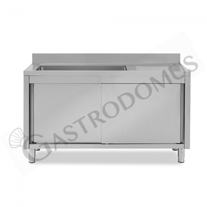 Lavello armadiato con porte scorrevoli,1 vasca,gocciolatoio a destra,alzatina,L1500xP600xH965mm - con foro rubinetto Ø 32 mm Lavello armadiato con porte scorrevoli,1 vasca,gocciolatoio a destra,alzatina,L1500xP600xH965mm - con foro rubinetto Ø 32 mm