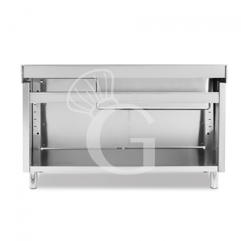 Lavello armadiato con porte scorrevoli,1 vasca,gocciolatoio a destra,alzatina,L1500xP600xH965mm - con foro rubinetto Ø 32 mm