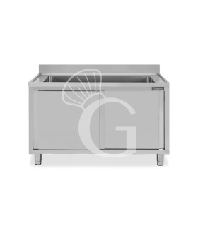 Lavapentole acciaio,porte scorrevoli,alzatina,1 vasca, L 1200 x P 600 x H 950 mm