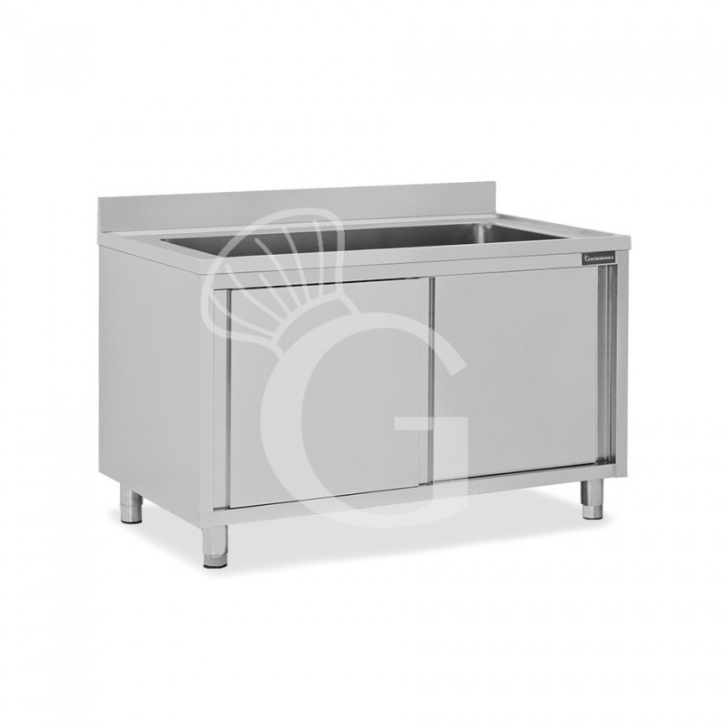 Lavapentole acciaio,porte scorrevoli,alzatina,1 vasca, L 1200 x P 700 x H 950 mm