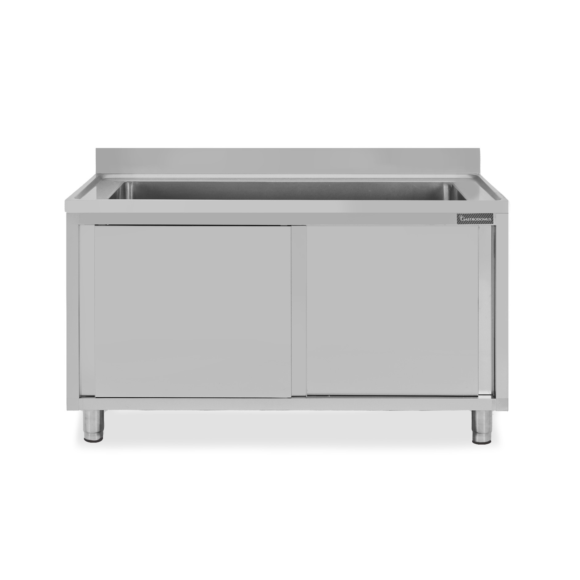 Lavapentole armadiato in acciaio inox,porte scorrevoli,alzatina,1 vasca, L 1400 x P 600 x H 950 mm
