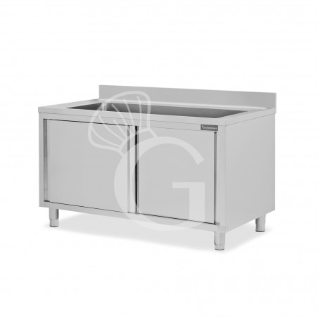 Lavapentole acciaio,porte scorrevoli,alzatina,1 vasca, L 1400 x P 700 x H 950 mm Lavapentole acciaio,porte scorrevoli,alzatina,1 vasca, L 1400 x P 700 x H 950 mm