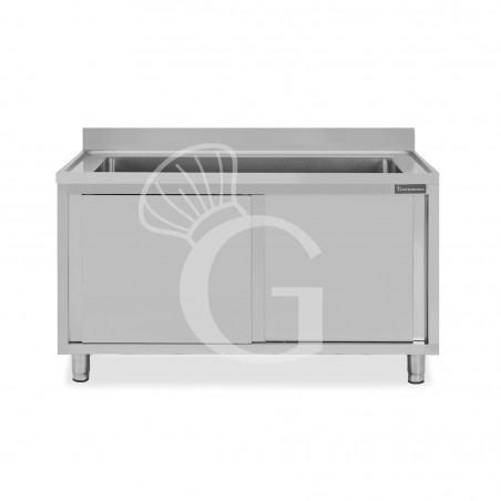 Lavapentole acciaio,porte scorrevoli,alzatina,1 vasca, L 1400 x P 700 x H 950 mm Lavapentole acciaio,porte scorrevoli,alzatina,1 vasca, L 1400 x P 700 x H 950 mm