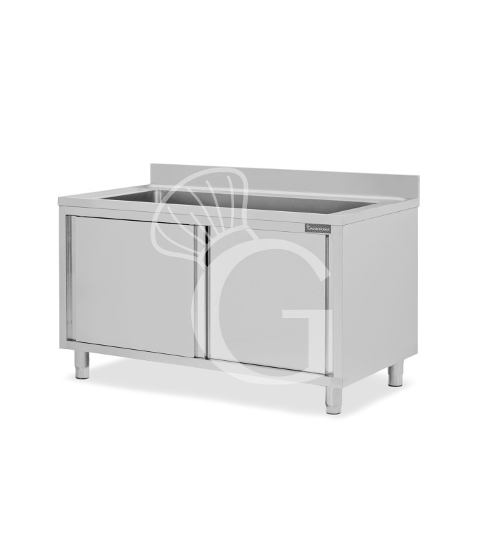 Lavapentole acciaio,porte scorrevoli,alzatina,1 vasca, L 1600 x P 700 x H 950 mm