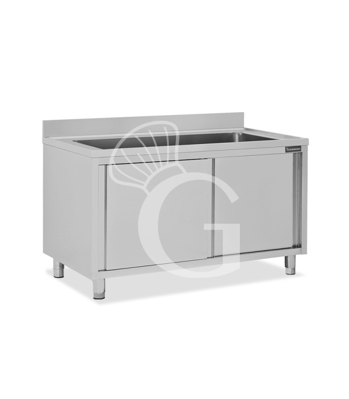 Lavapentole acciaio,porte scorrevoli,alzatina,1 vasca, L 1600 x P 700 x H 950 mm