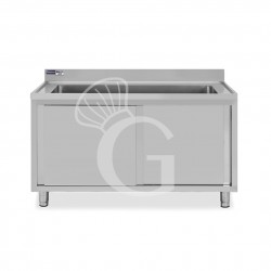 Lavapentole armadiato in acciaio inox,porte scorrevoli,alzatina,1 vasca, L 1700 x P 700 x H 965 mm - con foro rubinetto Ø 32 mm