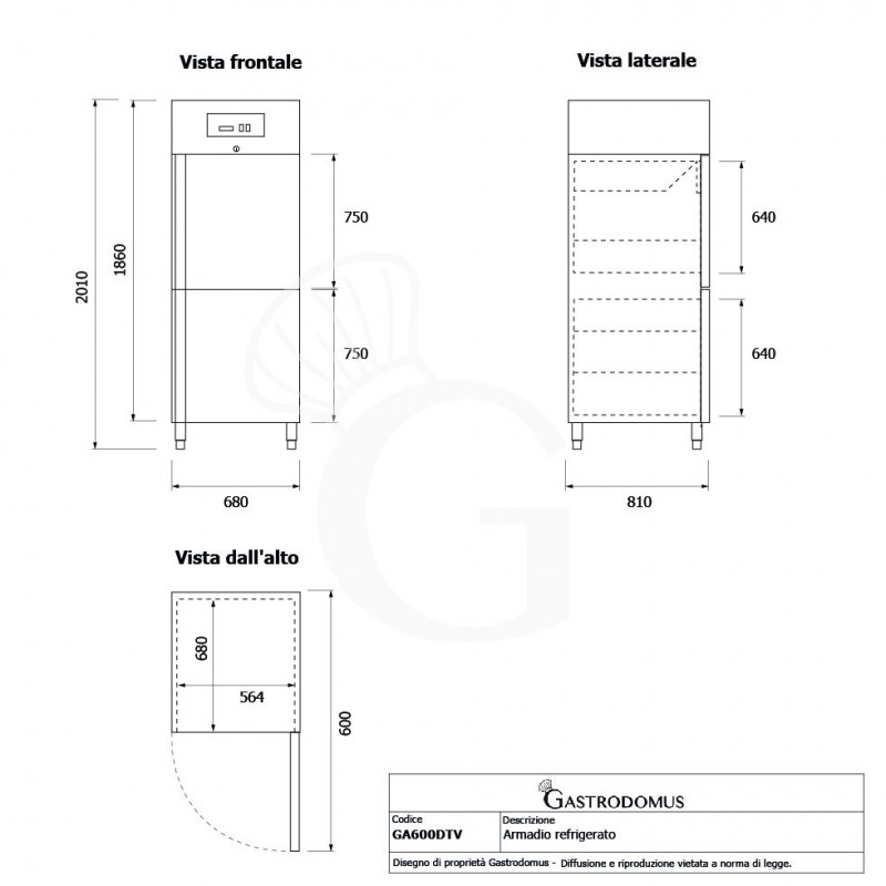 Armadio Refrigerato Ventilato doppia temperatura 2 porte +2°/+8°C e -18°/-22°C capacità 237+237 LT