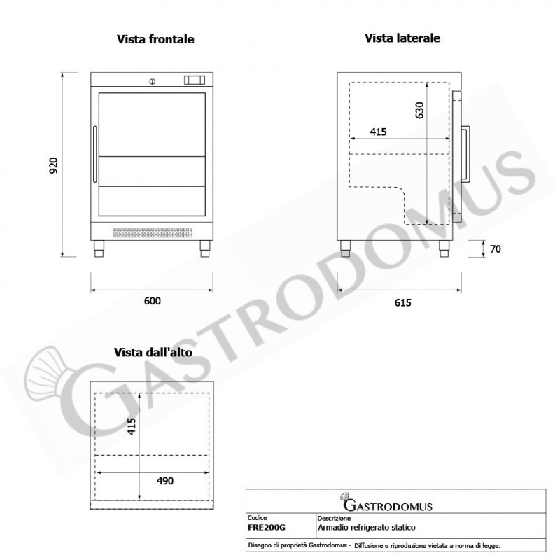 Armadio Refrigerato Statico porta vetro -2°C/+8°C 103 LT Classe energetica D