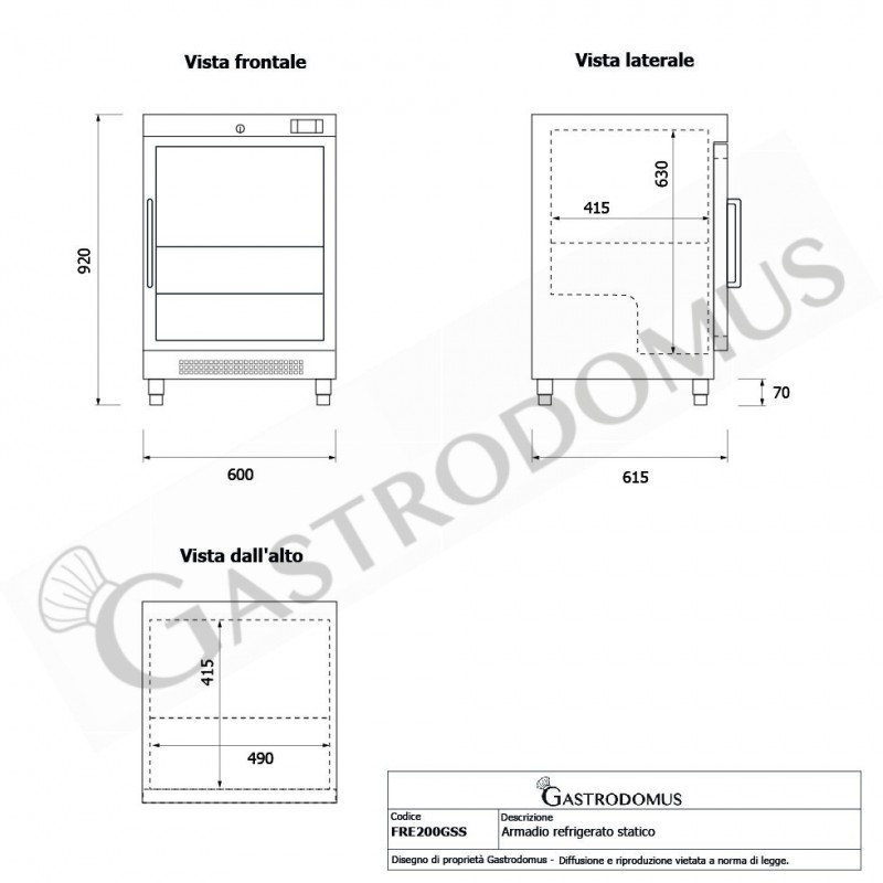 Armadio Refrigerato Statico in inox porta vetro -2°C/+8°C 103 LT