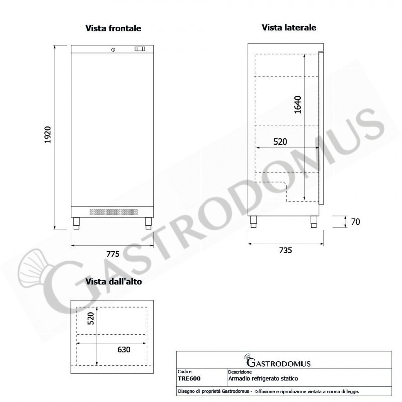 Armadio Refrigerato Statico -18°C/-22°C 530 LT Classe energetica B