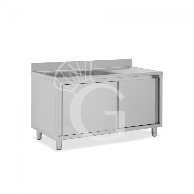 Lavello armadiato con porte scorrevoli,2 vasche,gocciolatoio a destra,L 1500 x P 600 x H 950 mm