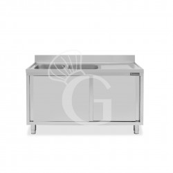 Lavello armadiato con porte scorrevoli,2 vasche,gocciolatoio a destra,L 1500 x P 700 x H 950 mm