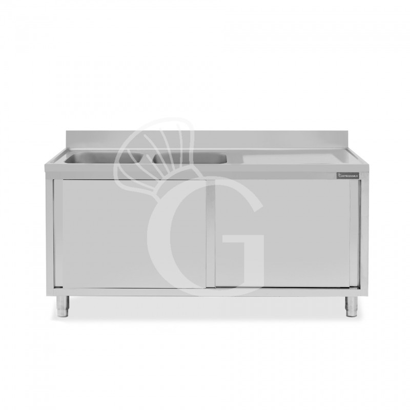Lavello armadiato con porte scorrevoli,2 vasche,gocciolatoio a destra,L 1600 x P 600 x H 950 mm Lavello armadiato con porte scorrevoli,2 vasche,gocciolatoio a destra,L 1600 x P 600 x H 950 mm