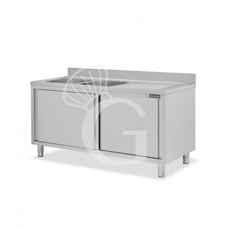 Lavello armadiato con porte scorrevoli,2 vasche,gocciolatoio a destra,L 1700 x P 700 x H 950 mm
