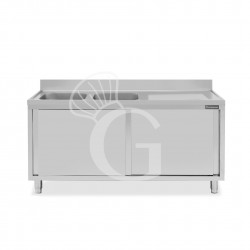 Lavello armadiato con porte scorrevoli,2 vasche,gocciolatoio a destra,L 1700 x P 700 x H 950 mm