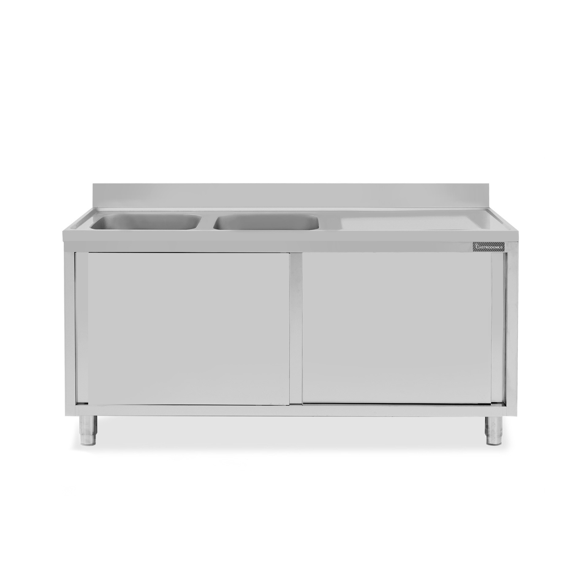 Lavello armadiato con porte scorrevoli,2 vasche,gocciolatoio a destra,L 1700 x P 700 x H 950 mm