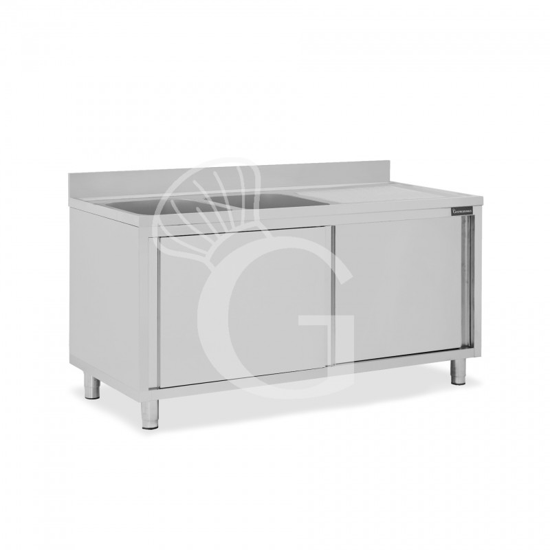 Lavello armadiato con porte scorrevoli,2 vasche,gocciolatoio a destra,L 1700 x P 700 x H 950 mm