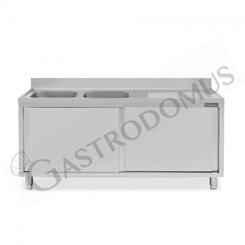 Lavello armadiato con porte scorrevoli,2 vasche,gocciolatoio a destra,L 1800 x P 700 x H 950 mm Lavello armadiato con porte scorrevoli,2 vasche,gocciolatoio a destra,L 1800 x P 700 x H 950 mm