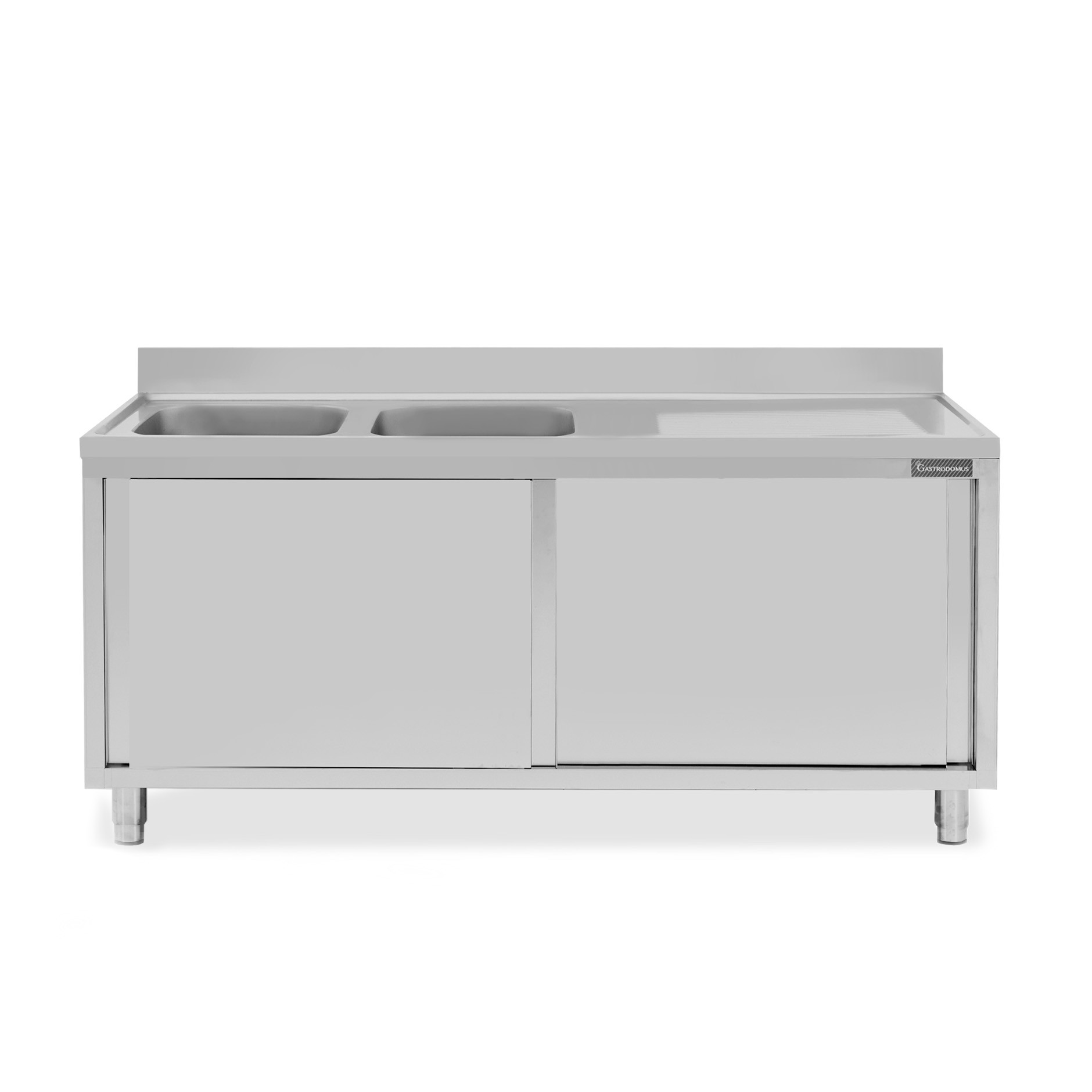 Lavello armadiato con porte scorrevoli,2 vasche,gocciolatoio a destra,L 1800 x P 700 x H 950 mm