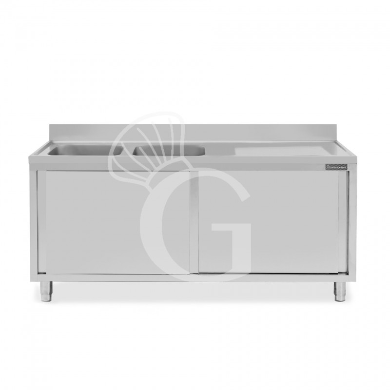 Lavello armadiato con porte scorrevoli,2 vasche,gocciolatoio a destra,L 1800 x P 600 x H 950 mm