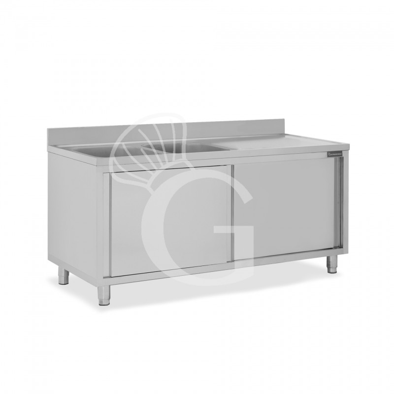 Lavello armadiato con porte scorrevoli,2 vasche,gocciolatoio a destra,L 1800 x P 600 x H 950 mm