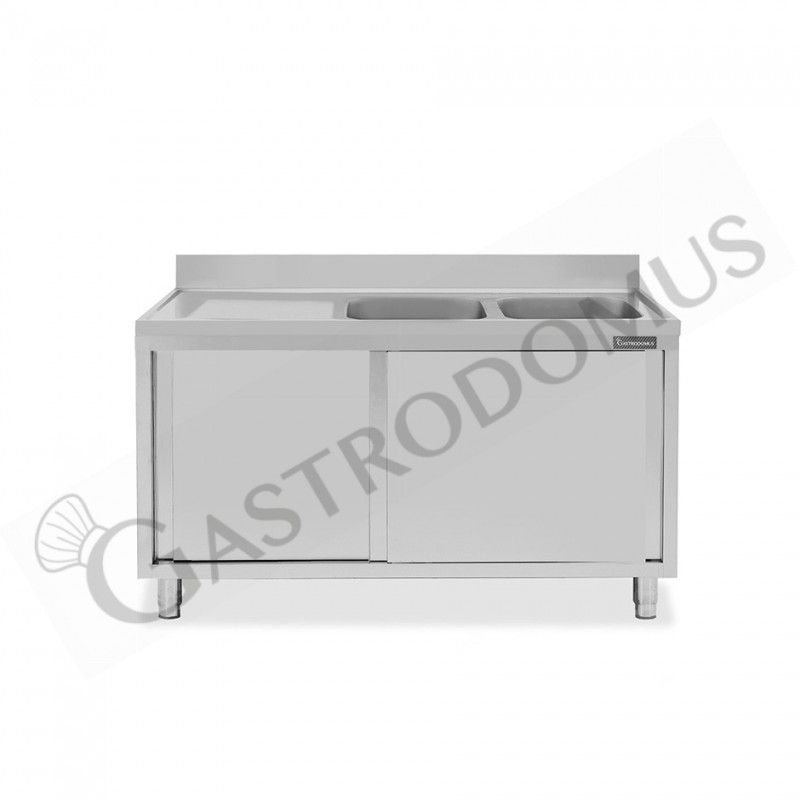 Lavello armadiato con porte scorrevoli,2 vasche,gocciolatoio a sinistra,L 1400 x P 700 x H 950 mm Lavello armadiato con porte scorrevoli,2 vasche,gocciolatoio a sinistra,L 1400 x P 700 x H 950 mm