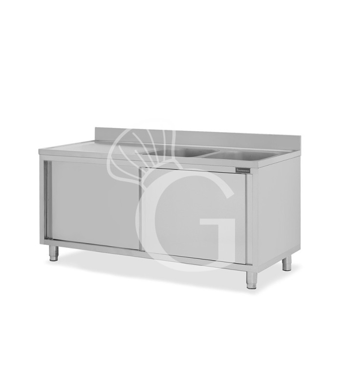 Lavello armadiato con porte scorrevoli,2 vasche,gocciolatoio a sinistra,L 2000 x P 700 x H 950 mm