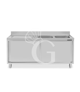 Lavello armadiato con porte scorrevoli,2 vasche,gocciolatoio a sinistra,L 2000 x P 700 x H 950 mm