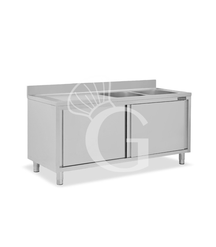 Lavello armadiato con porte scorrevoli,2 vasche,gocciolatoio a sinistra,L 2000 x P 700 x H 950 mm