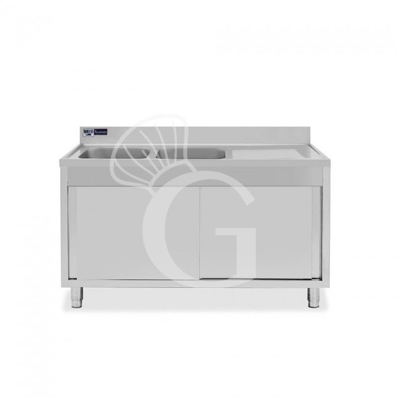 Lavello armadiato con porte scorrevoli,2 vasche,gocciolatoio a destra,L 1500 x P 600 x H 965 mm - con foro rubinetto Ø 32 mm Lavello armadiato con porte scorrevoli,2 vasche,gocciolatoio a destra,L 1500 x P 600 x H 965 mm - con foro rubinetto Ø 32 mm