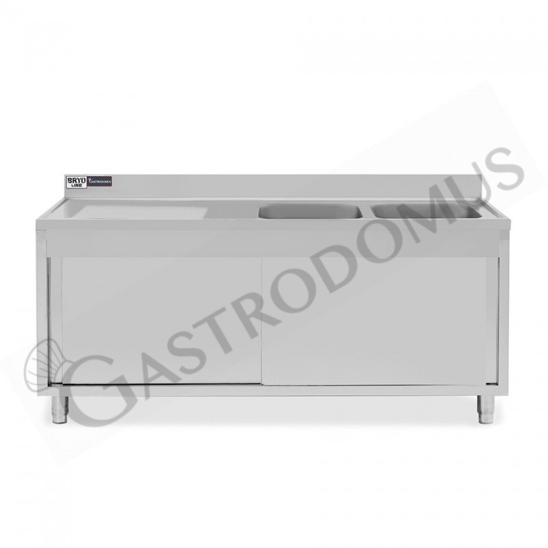 Lavello armadiato con porte scorrevoli,2 vasche,gocciolatoio a sinistra,L 2000 x P 600 x H 965 mm - con foro rubinetto Ø 32 mm Lavello armadiato con porte scorrevoli,2 vasche,gocciolatoio a sinistra,L 2000 x P 600 x H 965 mm - con foro rubinetto Ø 32 mm
