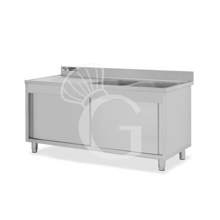 Lavello armadiato con porte scorrevoli,2 vasche,gocciolatoio a sinistra,L 2000 x P 600 x H 965 mm - con foro rubinetto Ø 32 mm Lavello armadiato con porte scorrevoli,2 vasche,gocciolatoio a sinistra,L 2000 x P 600 x H 965 mm - con foro rubinetto Ø 32 mm