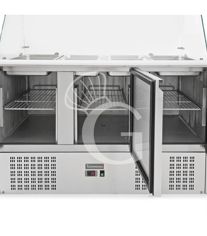Saladette refrigerata GN1/1 predisposta per 4 bacinelle con 3 porte e vetrina