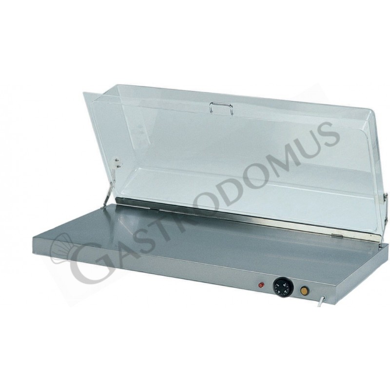 Piano Caldo in inox con coperchio in plexiglass L 900 mm x P 450 mm x H 200 mm