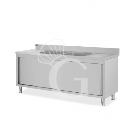 Lavello armadiato con porte scorrevoli,2 vasche,2 gocciolatoi,L 2000 x P 600 x H 965 mm - con foro rubinetto Ø 32 mm Lavello armadiato con porte scorrevoli,2 vasche,2 gocciolatoi,L 2000 x P 600 x H 965 mm - con foro rubinetto Ø 32 mm