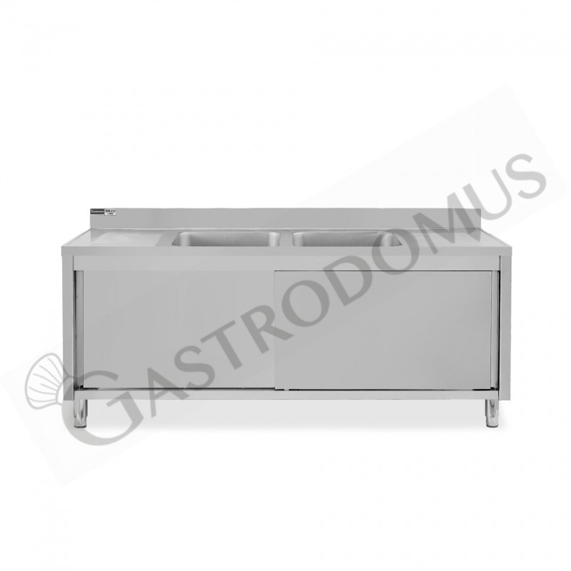 Lavello armadiato con porte scorrevoli,2 vasche,2 gocciolatoi,L 2000 x P 600 x H 965 mm - con foro rubinetto Ø 32 mm Lavello armadiato con porte scorrevoli,2 vasche,2 gocciolatoi,L 2000 x P 600 x H 965 mm - con foro rubinetto Ø 32 mm