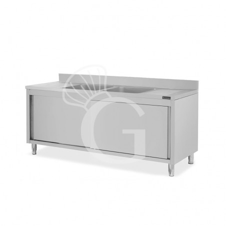 Lavello armadiato con porte scorrevoli,2 vasche,2 gocciolatoi,L 1800 x P 600 x H 950 mm Lavello armadiato con porte scorrevoli,2 vasche,2 gocciolatoi,L 1800 x P 600 x H 950 mm