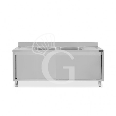 Lavello armadiato con porte scorrevoli,2 vasche,2 gocciolatoi,L 1800 x P 600 x H 950 mm Lavello armadiato con porte scorrevoli,2 vasche,2 gocciolatoi,L 1800 x P 600 x H 950 mm