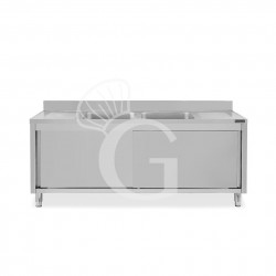 Lavello armadiato con porte scorrevoli,2 vasche,2 gocciolatoi,L 1800 x P 700 x H 950 mm