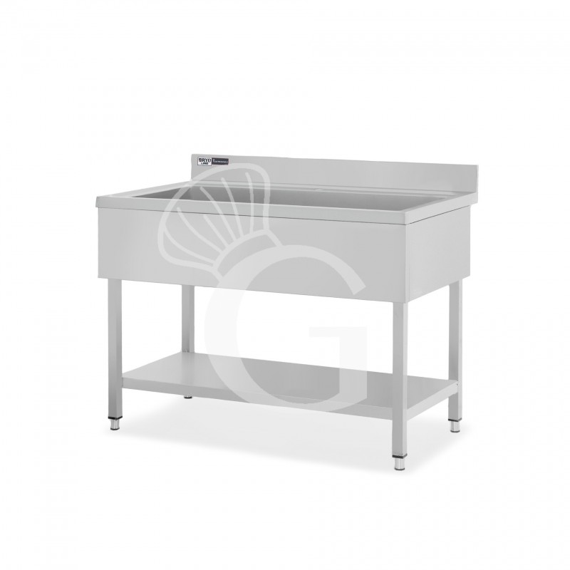 Lavapentole acciaio, 1 ripiano, alzatina, 1 vasca, L 1000 x P 600 x H 965 mm - con foro rubinetto Ø 32 mm