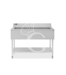Lavapentole acciaio, 1 ripiano, alzatina, 1 vasca, L 1000 x P 600 x H 965 mm - con foro rubinetto Ø 32 mm