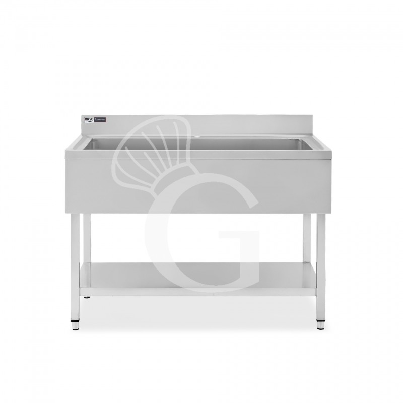 Lavapentole inox, 1 ripiano, alzatina, 1 vasca, L 1000 x P 700 x H 965 mm - con foro rubinetto Ø 32 mm Lavapentole inox, 1 ripiano, alzatina, 1 vasca, L 1000 x P 700 x H 965 mm - con foro rubinetto Ø 32 mm
