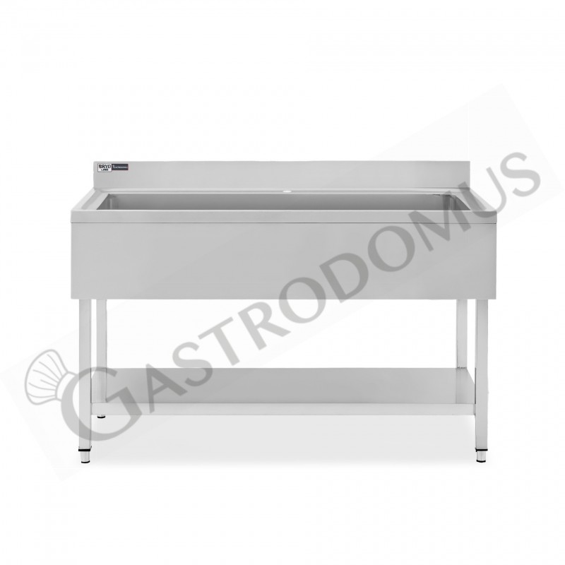 Lavapentole acciaio, 1 ripiano, alzatina, 1 vasca, L 1600 x P 600 x H 965 mm - con foro rubinetto Ø 32 mm Lavapentole acciaio, 1 ripiano, alzatina, 1 vasca, L 1600 x P 600 x H 965 mm - con foro rubinetto Ø 32 mm