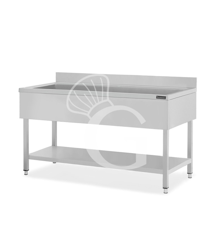 Lavapentole semplice in acciaio inox, 1 ripiano, alzatina, 1 vasca, L 1800 x P 700 x H 950 mm