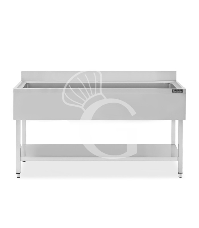 Lavapentole semplice in acciaio inox, 1 ripiano, alzatina, 1 vasca, L 1800 x P 700 x H 950 mm