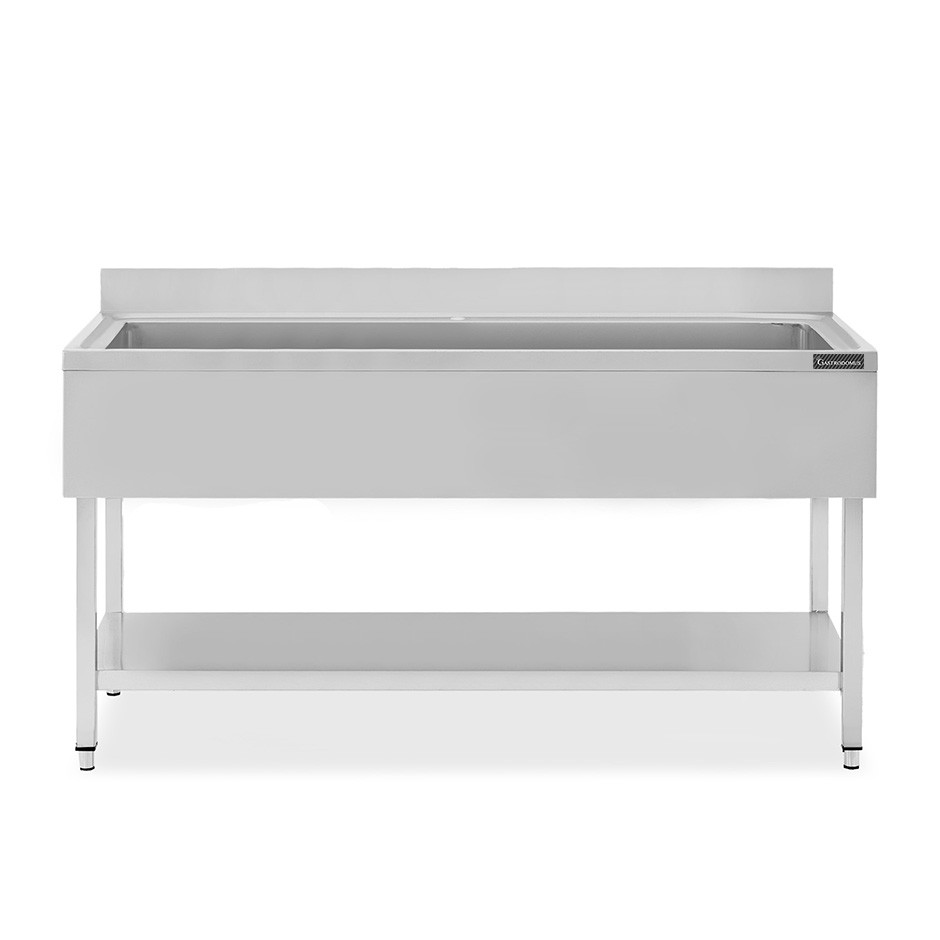 Lavapentole semplice in acciaio inox, 1 ripiano, alzatina, 1 vasca, L 1800 x P 700 x H 950 mm