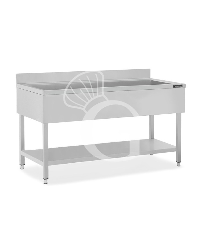 Lavapentole semplice in acciaio inox, 1 ripiano, alzatina, 1 vasca, L 1800 x P 700 x H 950 mm