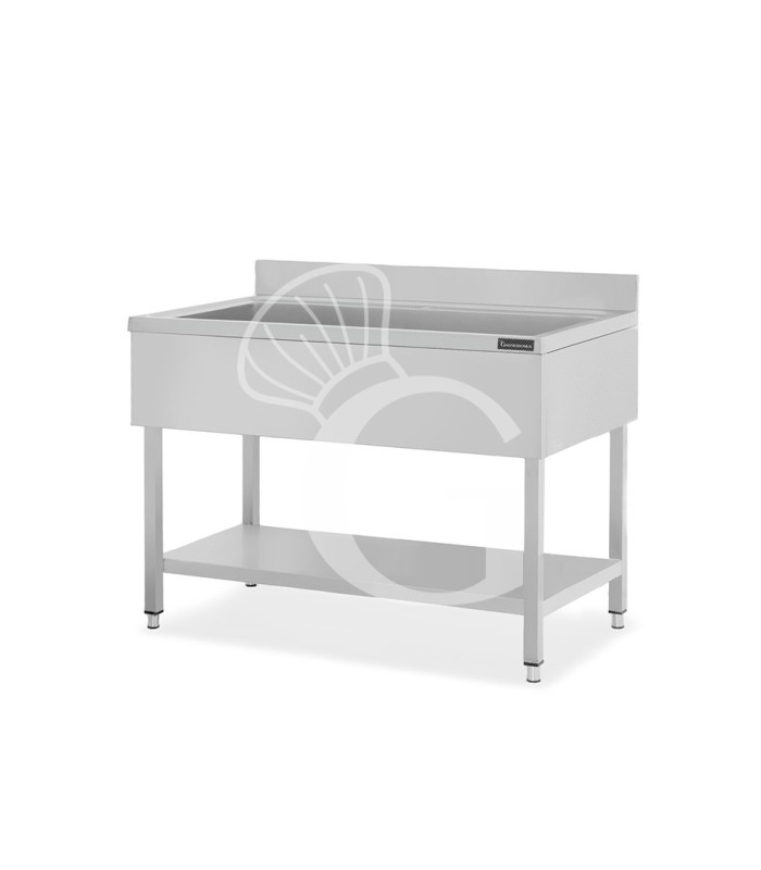 Lavapentole inox, 1 ripiano, alzatina, 1 vasca, L 1200 x P 700 x H 950 mm