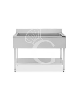 Lavapentole inox, 1 ripiano, alzatina, 1 vasca, L 1200 x P 700 x H 950 mm